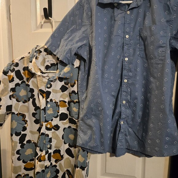 Men's Patterned Button-Up Shirts - Blue and Floral - Picture 1 of 6